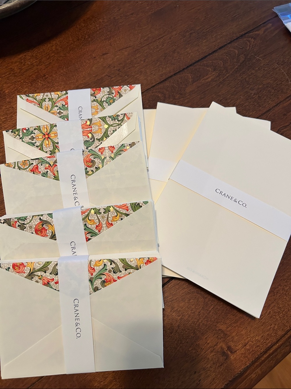 Crane & Co. Note Paper & Floral Lined Envelopes - Ivory - New